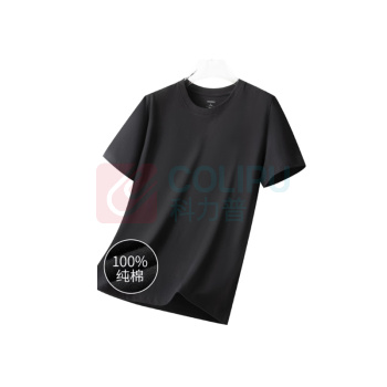 蓝简 100%纯棉吸汗透气圆领正肩短袖 S-3XL 黑色