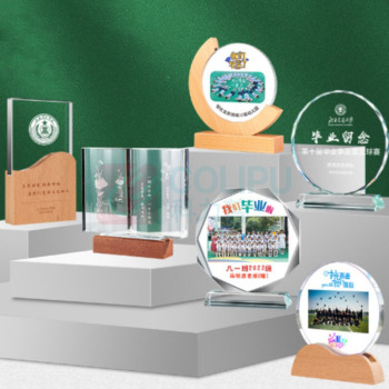 冉腾 纪念品水晶彩印颁奖摆件奖杯 双面印刷 18*16cm