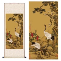 益善祥 双鹤图 卷轴 件 新中式松古画清·沈铨《松梅双鹤图》 整体尺寸100*210CM