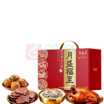 月盛斋 月盛福至清真熟食礼盒 1800g (烧鸡600g 川香牛肉150g 焖酥鱼200g 吉庆丸子400g 香叶牛腱150g 白汤羊杂150g 五香酱羊肝150g)