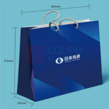 国产 国泰海通LOGO手提纸袋(横版)-大号 310x400x150mm (起订量1000,超高松250克白卡,单面印刷,精品绳,单面哑膜)