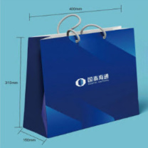 国产 国泰海通LOGO手提纸袋(横版)-大号 310x400x150mm (起订量1000,超高松250克白卡,单面印刷,精品绳,单面哑膜)