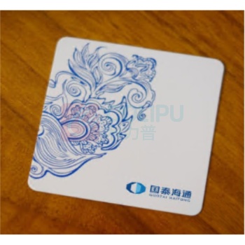 国产 国泰海通LOGO杯垫 82x82mm (起订量500,300g白卡对裱,单面四色印刷,覆哑膜)