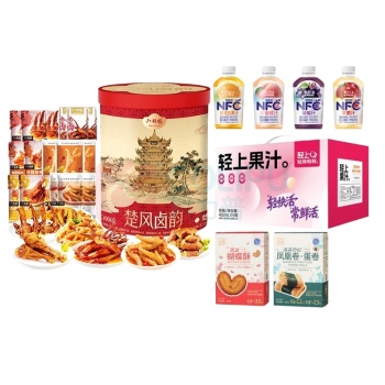 组合套装(小胡鸭楚风卤韵.楚韵礼1008g+回未海苔肉松凤凰卷+黄油蝴蝶酥80g*2+轻上轻快活 NFC果汁混合装)
