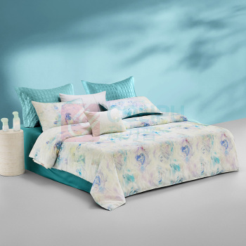 罗莱 LUOLAI 60S全棉贡缎四件套 雾隐花澜 枕套:48*74cm*2 被套:200*230cm*1 床单:230*250cm*1