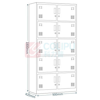 东业家具 十门更衣柜员工柜储物柜带锁铁皮柜 900*420*1800mm