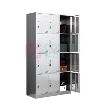 圣斯顿 304材质不锈钢12门更衣柜储物柜 JX-G180304-12 1800*900*350mm (不锈钢色)