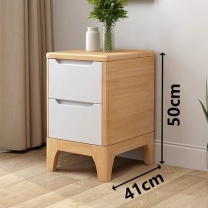 盛世凯美 北欧实木床头柜床边储物柜 白色+原木色 50*41*50cm