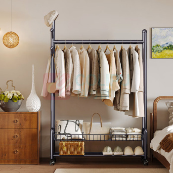 溢彩年华 卧室衣帽架(碳钢) YCC1257-GY 105×35×172cm,承重60kg (暗夜黑) 自行安装