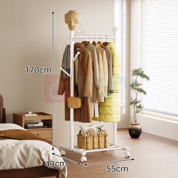 溢彩年华 卧室衣帽架(碳钢) YCC2066-WH(A) 55×43×170cm,承重60kg (钢琴白) 自行安装