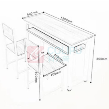 东业家具 书桌学习桌课桌椅双人培训学习桌椅组合一桌两椅 1200*500*800mm