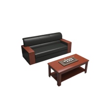 盛浪 实木办公沙发茶几组合 三人位+长茶几 茶几1200mm*450mm*600mm+三人位1860mm*750mm*820mm 实木扶手 加厚西皮【海绵坐垫】