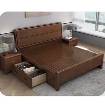 中伟 实木床 1.8*2米 橡胶木床框箱款 