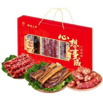 皇上皇 心想事成腊味礼盒 600g(完好真空包装0℃以下300天 28℃以下160天) 腊肠300g 招牌粒肠200g 五花腊肉100g 三通一达,全国除新疆、西藏、内蒙古、青海、宁夏、甘肃、海南、黑龙江
