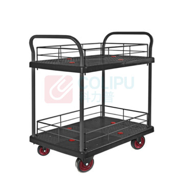 君宏 150公斤双层双护栏双扶手推车 JH150-T2-HL2-D-BK 720*480*890MM 承重:150KG (黑色) (不含运费)