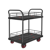 君宏 150公斤双层双护栏双扶手推车 JH150-T2-HL2-D-BK 720*480*890MM 承重:150KG (黑色) (不含运费)
