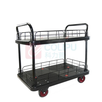 君宏 300公斤双层双护栏双扶手推车 JH300-T2-HL2-D-BK 900*600*910MM 承重300KG (黑色) (不含运费)