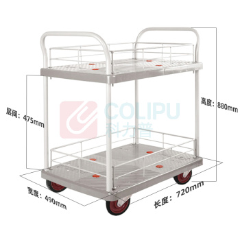 君宏 150公斤双层双护栏双扶手推车 JH150-T2-HL2-D-G 720*480*890MM 承重：150KG (灰色) (不含运费)