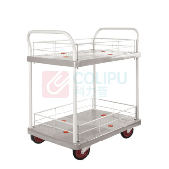 君宏 300公斤双层双护栏双扶手推车 JH300-T2-HL2-D-G 900*600*910MM 承重300KG (灰色) (不含运费)