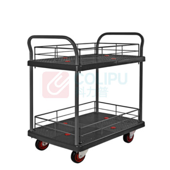 君宏 150公斤双层双护栏双扶手推车 JH150P-T2-HL2-D-BK 720*480*890MM 承重:150KG (黑色) (不含运费)