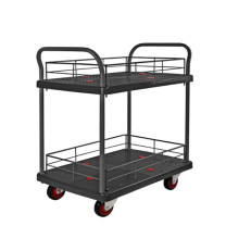 君宏 150公斤双层双护栏双扶手推车 JH150P-T2-HL2-D-BK 720*480*890MM 承重：150KG (黑色) (不含运费)
