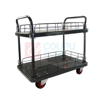 君宏 300公斤双层双护栏双扶手推车 JH300P-T2-HL2-D-BK 900*600*910MM 承重300KG (黑色) (不含运费)