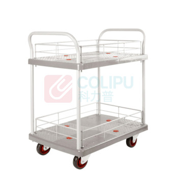 君宏 150公斤双层双护栏双扶手推车 JH150P-T2-HL2-D-G 720*480*890MM 承重:150KG (灰色) (不含运费)