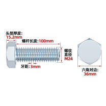 天卓五金 镀锌外六角螺丝 m24*100 3根/套含6个螺母 井盖维修调平
