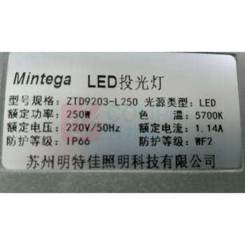 明特佳 MINGTEJIA LED投光灯 MTJ-ZTD9203 250W (灰色) IP66 AC220V 5700K