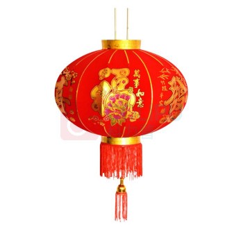贝工 长杆植绒灯笼 烫金花开富贵 新年春节灯笼 60# 40cm 2个/组 不含光源