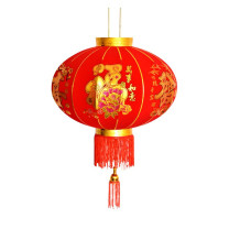 贝工 长杆植绒灯笼 烫金花开富贵 新年春节灯笼 60# 40cm 2个/组 不含光源