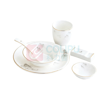 乐厨曼 餐具套装 LCM-BT6T 陶瓷 7寸骨碟+汤勺+茶杯+翅碗+饭碗+筷子架 1套/套
