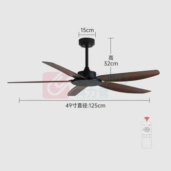 雷士 美式复古吊扇 五叶 49寸 (黑色+胡桃木纹) 工业风商用餐厅客厅静音大风力无灯电扇
