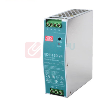 明纬 开关电源 EDR-120-24 24V 5A 输出电压:DC24V,额定电流:5A,额定功率:120W,输入电压范围:AC200240V,安装方法:导轨式安装