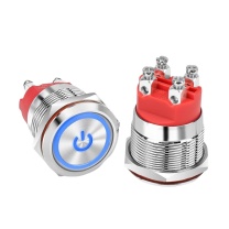汇君 HJUN 复位金属按钮Ith20A大电流开关螺丝脚带灯两常开 DC12V 22mm (蓝色)