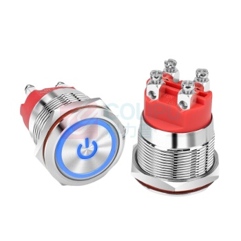 汇君 HJUN 复位金属按钮Ith20A大电流开关螺丝脚带灯两常开 AC220V 22mm (蓝色)