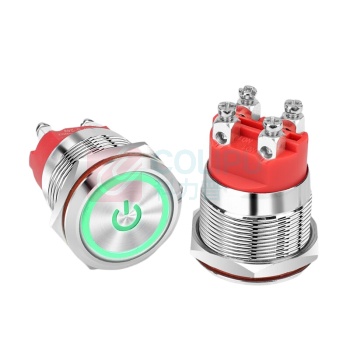 汇君 HJUN 复位金属按钮Ith20A大电流开关螺丝脚带灯两常开 DC12V 22mm (绿色)