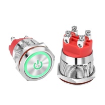 汇君 HJUN 复位金属按钮Ith20A大电流开关螺丝脚带灯两常开 DC24V 22mm (绿色)