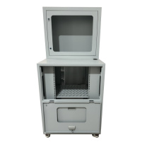 宏康 一体机柜 HK-5081.8705-AJ 尺寸W800*H1800*D700mm, 带脚轮,上部玻璃视窗带高透光有机玻璃,下部带层板,可放42U工控机及打印机,背部散热孔,带8孔非标PDU,包括非标集成与开孔