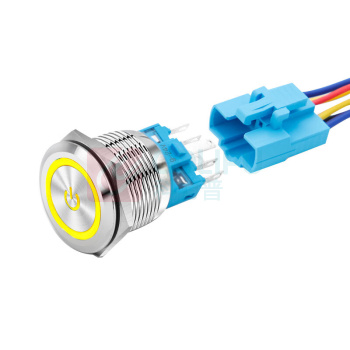 汇君 HJUN 22mm7A大电流金属按钮开关LED防水环形灯带电符 黄色-3-8V自复位平头带插座 22B2-P11F-E-DYY3-8VCZ