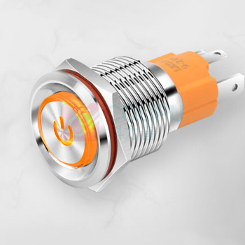 汇君 HJUN 19mm10A金属按钮开关大电流防水LED环形灯电符发光 黄色 220V复位式 19B-P10F-E-DYY220V