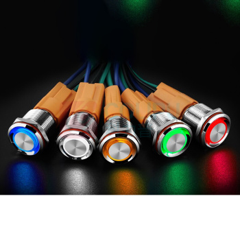 汇君 HJUN 19mm10A金属按钮开关大电流环形LED灯电源启动开关 白色 9-24V复位式带插座 19B-P10F-EW9-24VCZ