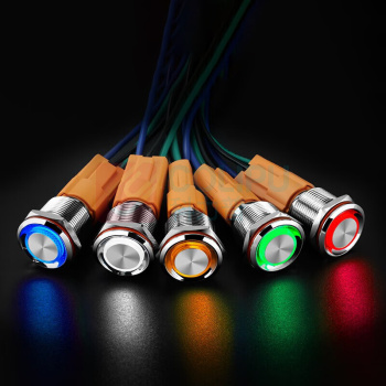 汇君 HJUN 19mm10A金属按钮开关大电流环形LED灯电源启动开关 白色 9-24V复位式带插座 19B-P10F-EW9-24VCZ
