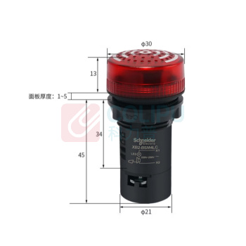施耐德 Schneider 蜂鸣器 XB2BSB4LC 红色LED指示灯闪亮型断续音警报AC/DC24V (红色)