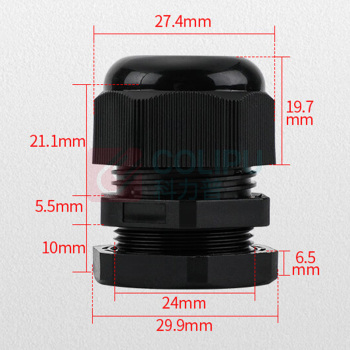 汇君 尼龙电缆防水接头M型塑料电缆固定头葛兰头连接器 M24 fsjt-m2415bl-10 (黑色) 10只/包 6包起订