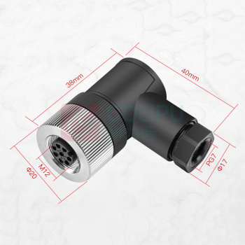 汇君 HJUN M12防水航空插头电缆线传感器螺丝压接连接器 M12-8芯弯母头 M12-8W-M