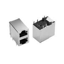 汇君 HJUN RJ45网络插座网线网口接口母座8P8C立式带屏蔽铜壳 8P双层2x1插座上下带屏蔽 RJ45-8P-2x1-sx-1