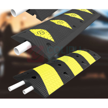 也特 压线板线槽减速带 1000*300*50mm 橡胶PVC 斜纹二线槽 槽内高30mm*宽35mm (橙黄随机)