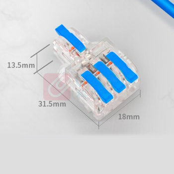 汇君 HJUN 电线连接器 1进多出透明尼龙分线器 欧式大电流拼接式快速接线端子 1进3出--透明壳蓝柄 DF-13-TMB-10 10只/包