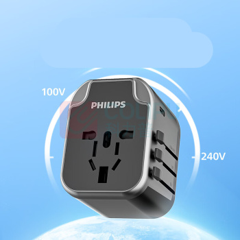 飞利浦 PHILIPS 插头转换器 SPS1001A/93 英欧美澳标德国日本新加坡韩国香港适用/2A1C充电1001A (黑)